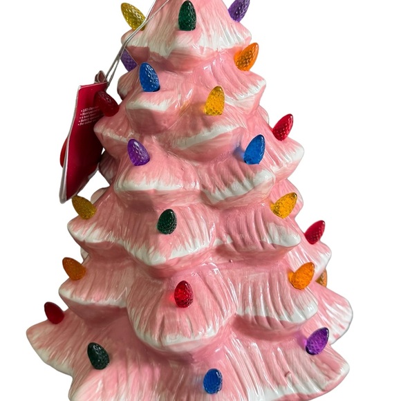 13” Ceramic Nostalgic valentine Tree Pink W ted blue purple & green Lights NWT - Picture 7 of 9